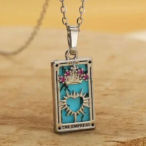 COPY - The Empress Tarot Card Pendant Necklace 18K Gold Enamel Rectangle Stainl…